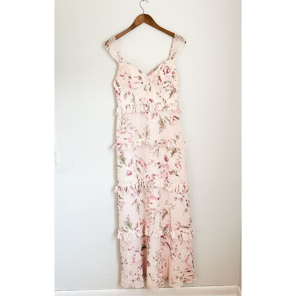 Revelry Sloane Chiffon Floral Print Dress Blushing Bride Bouquet - 9F93 Size 4 - Picture 2 of 7